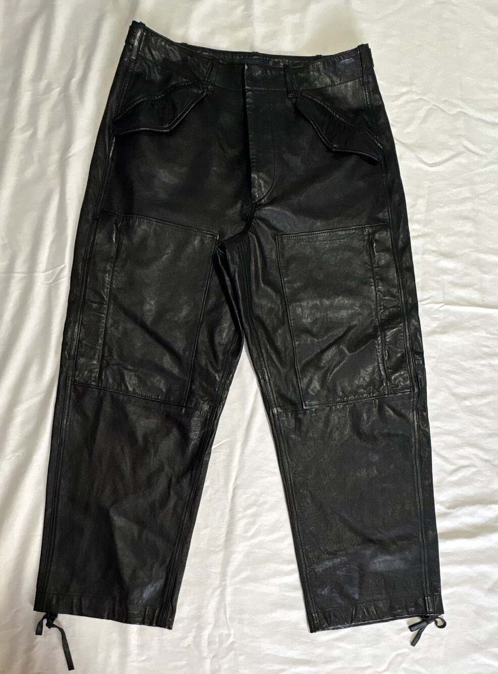Polo Ralph Lauren Black Lamb Leather Cargo Pants Size 12